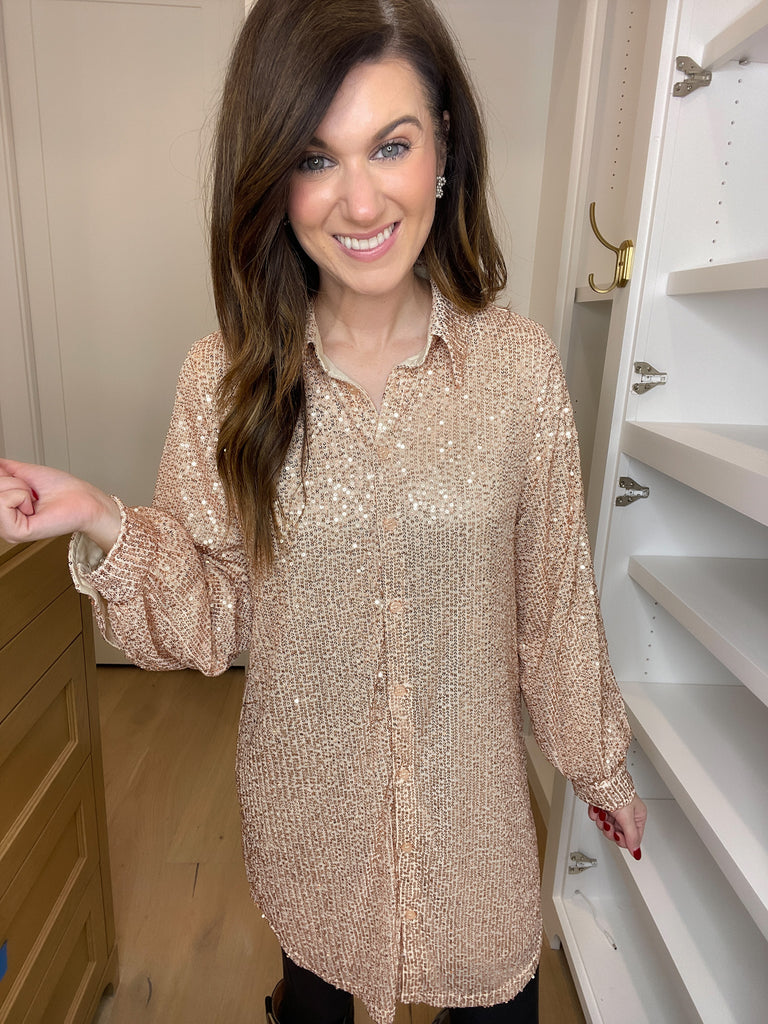 All That Glitters Sequin Shirt Dress