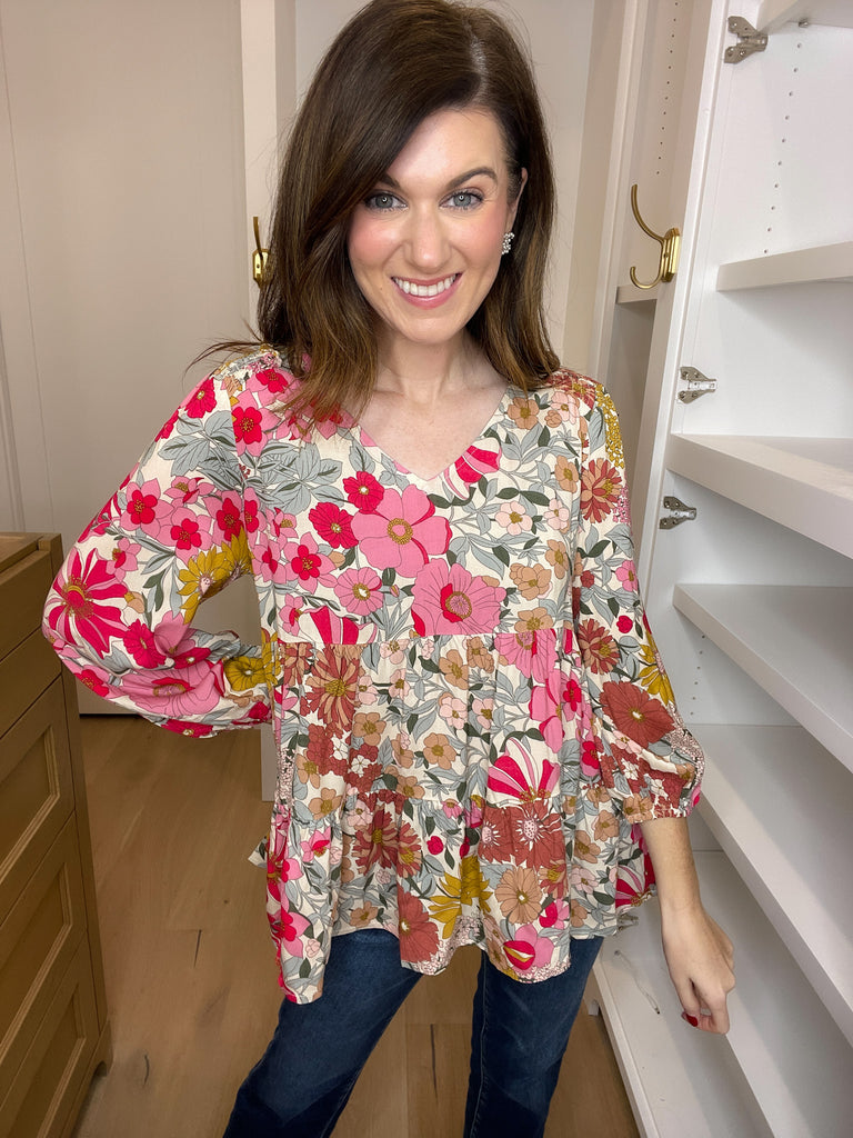 Familiar Melody Floral Tiered Top