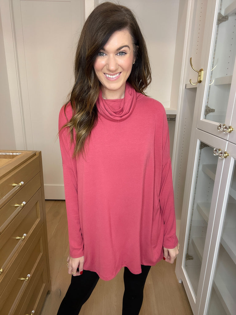 *BELLES & DOORBUSTER* Turner Cowl Neck Tunic in Dark Rose