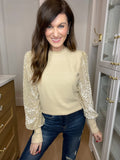 Go All Out Leopard Sleeve Top in Natural