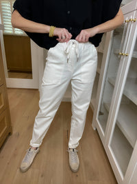 Judy Blue Charlene High Rise Contrast Thread Jogger in Ecru