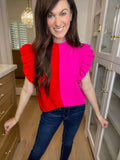 Great Divide Top in Hot Pink/Red