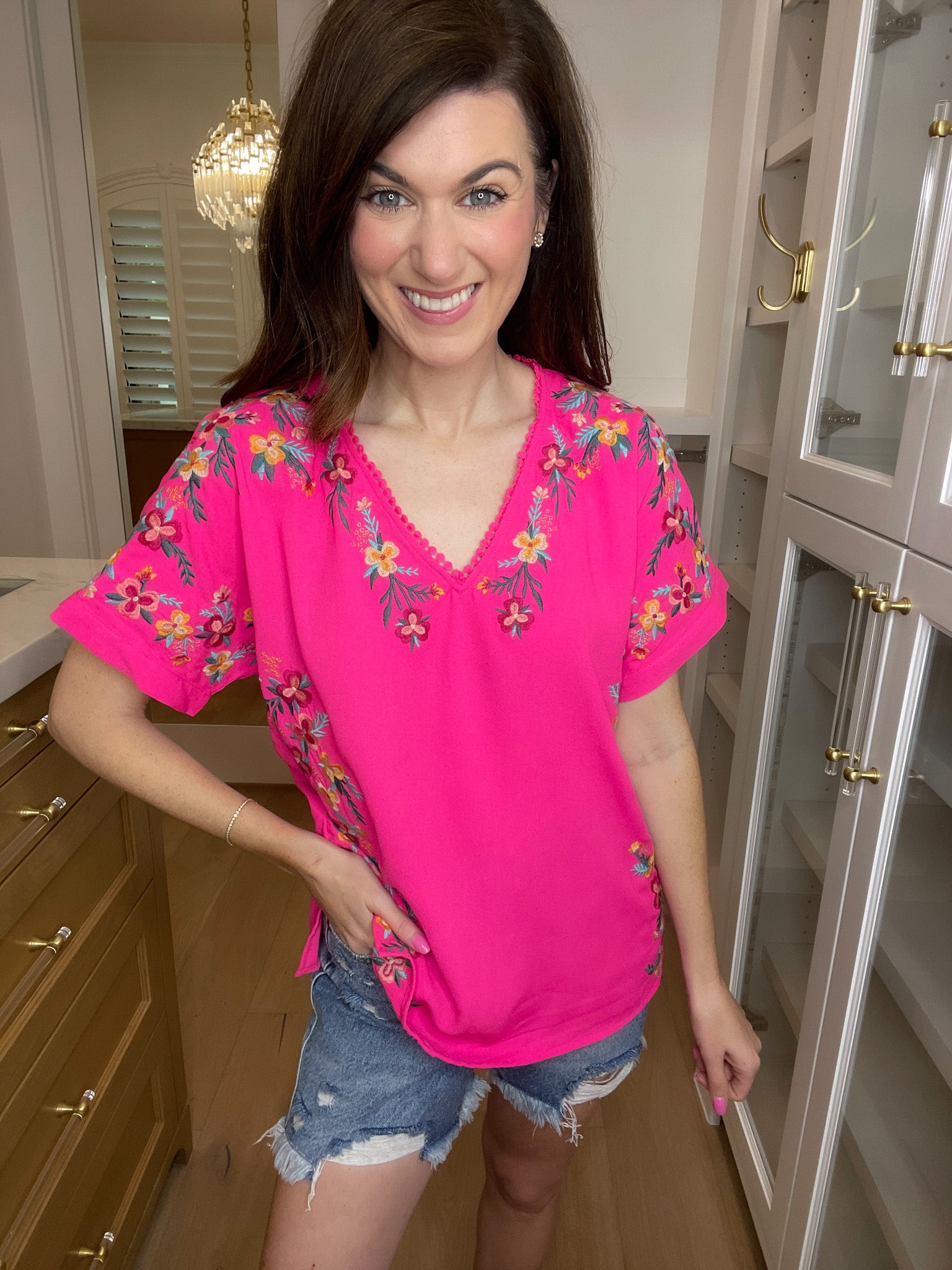 *BELLES & DOORBUSTER* Sayulita Embroidered Top in Hot Pink *Final Sale*