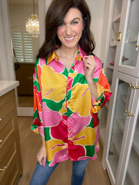 Dia Button Down in Pink/Yellow