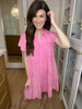 Make it Yours Tiered Denim Dress in Hot Pink