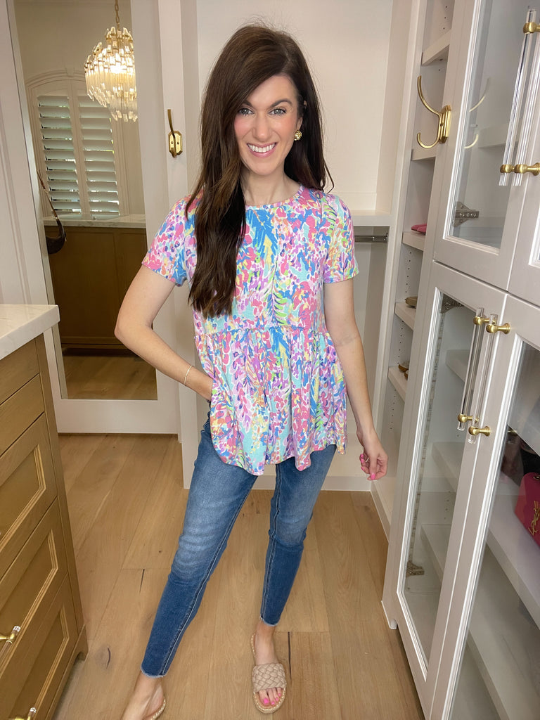 Palm Beach Printed Peplum Top