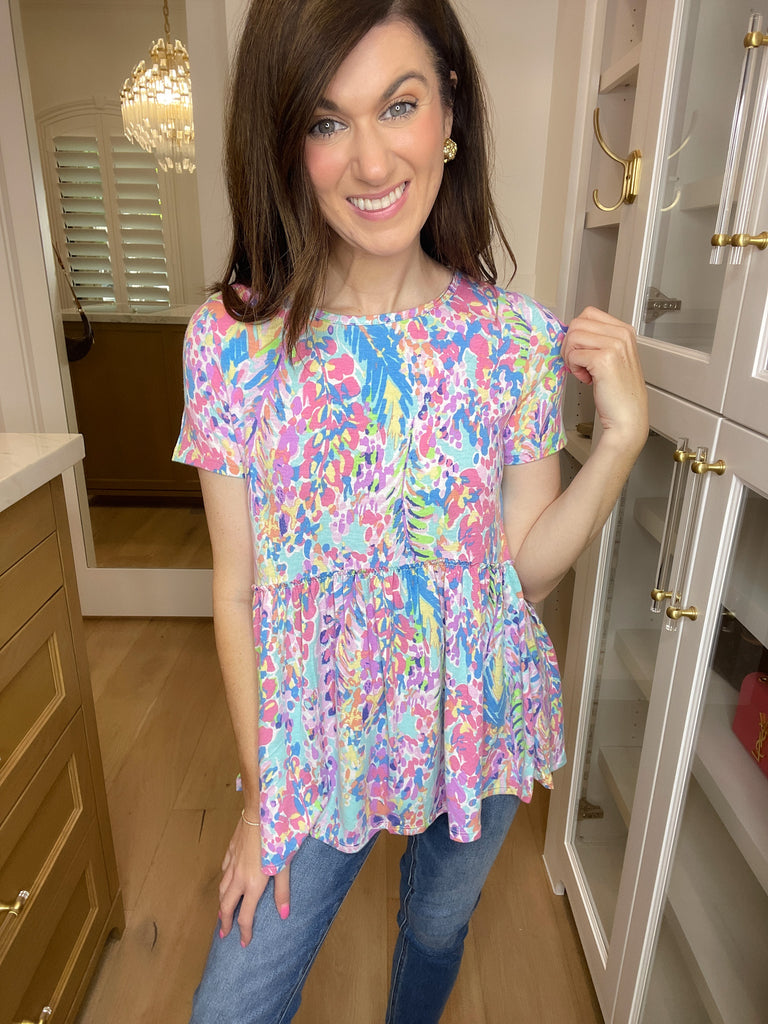 Palm Beach Printed Peplum Top