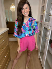 Tropical Tendencies Paperbag Waist Shorts in Pink