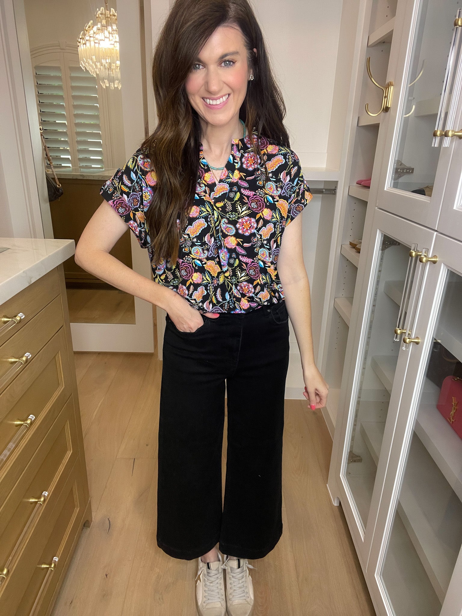 Risen Jones Cropped Wide Leg Jeans in Black