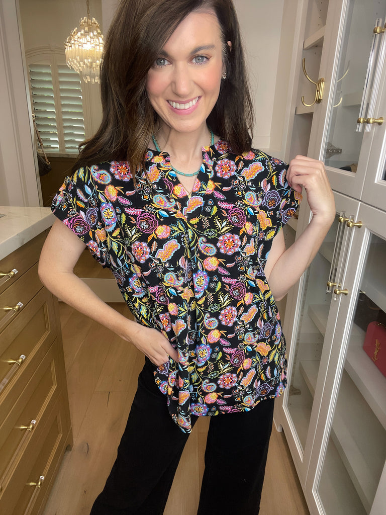 The Lizzy Top in Black Perfect Paisley