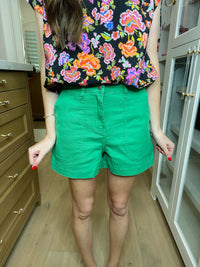 High Energy Green Denim Shorts
