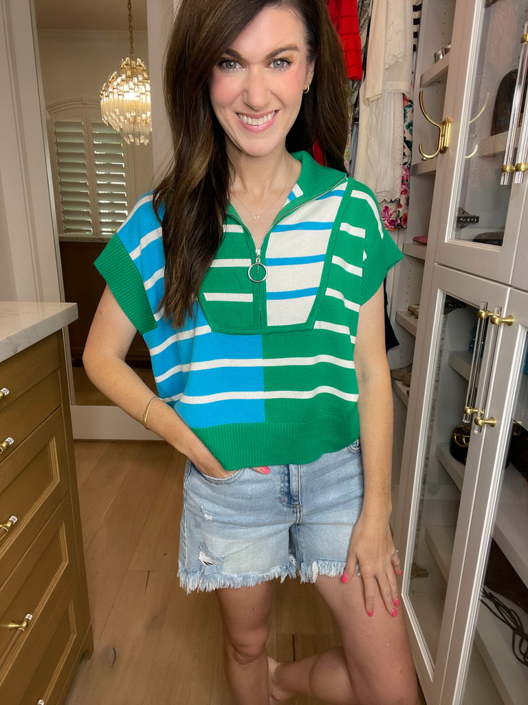 Days in the Sun Striped Sweater in Green