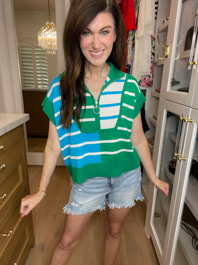 Days in the Sun Striped Sweater in Green