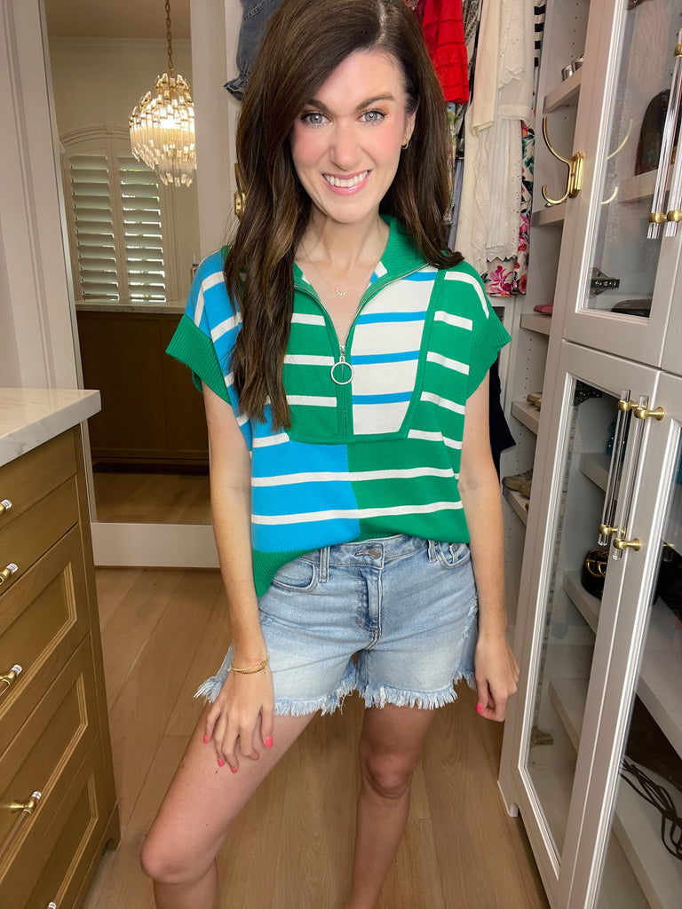 Days in the Sun Striped Sweater in Green