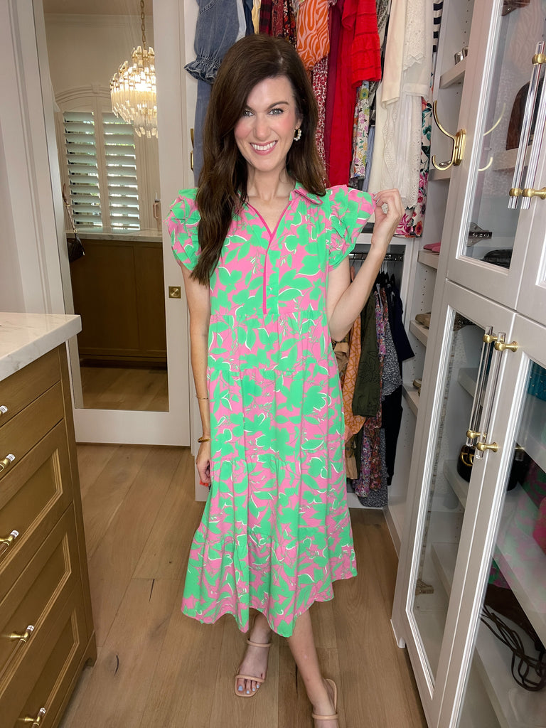 Make it a Date Midi Dress in Emerald/Pink