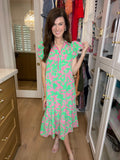Make it a Date Midi Dress in Emerald/Pink