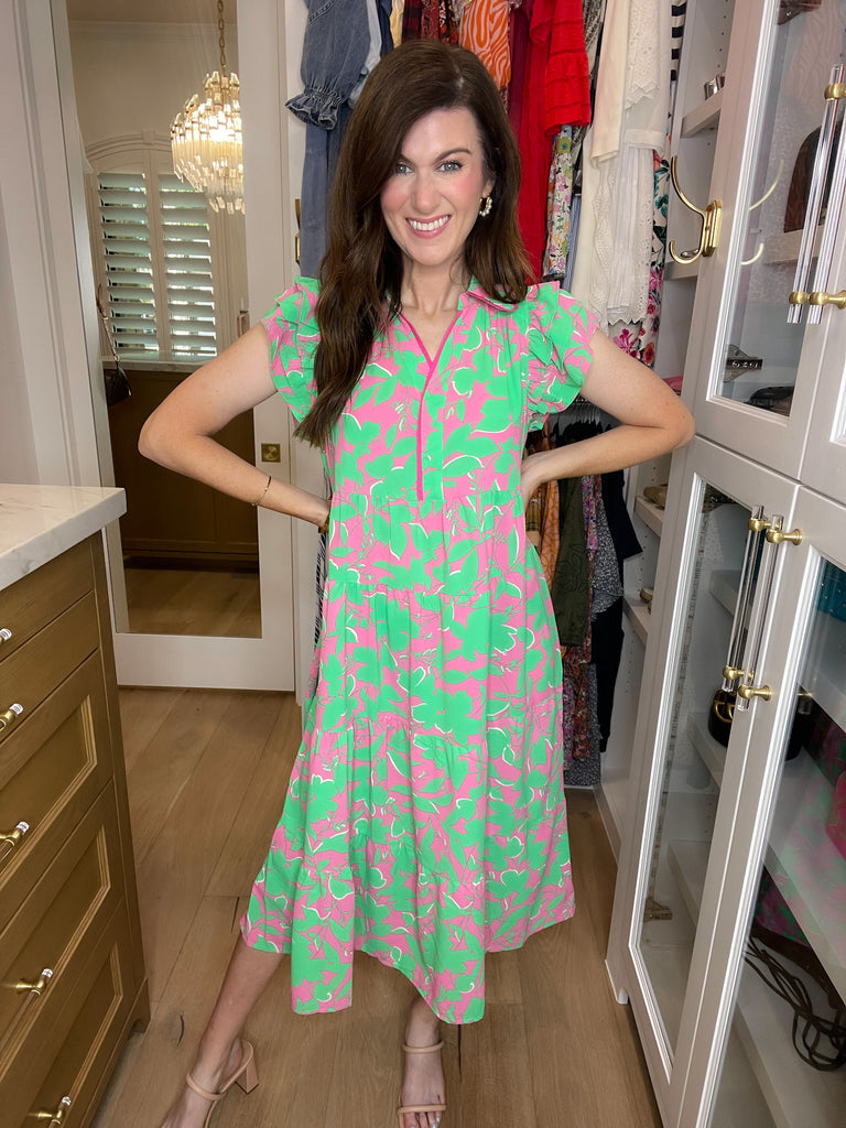 Make it a Date Midi Dress in Emerald/Pink