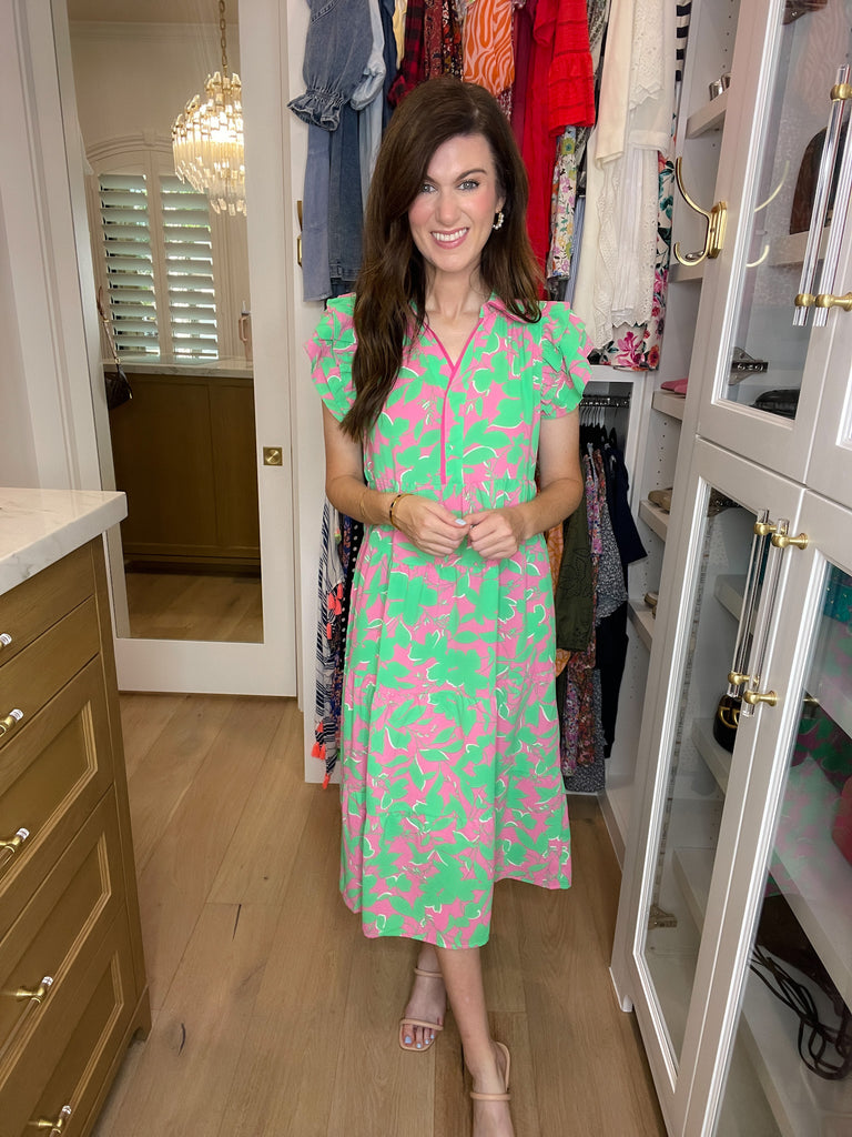 Make it a Date Midi Dress in Emerald/Pink