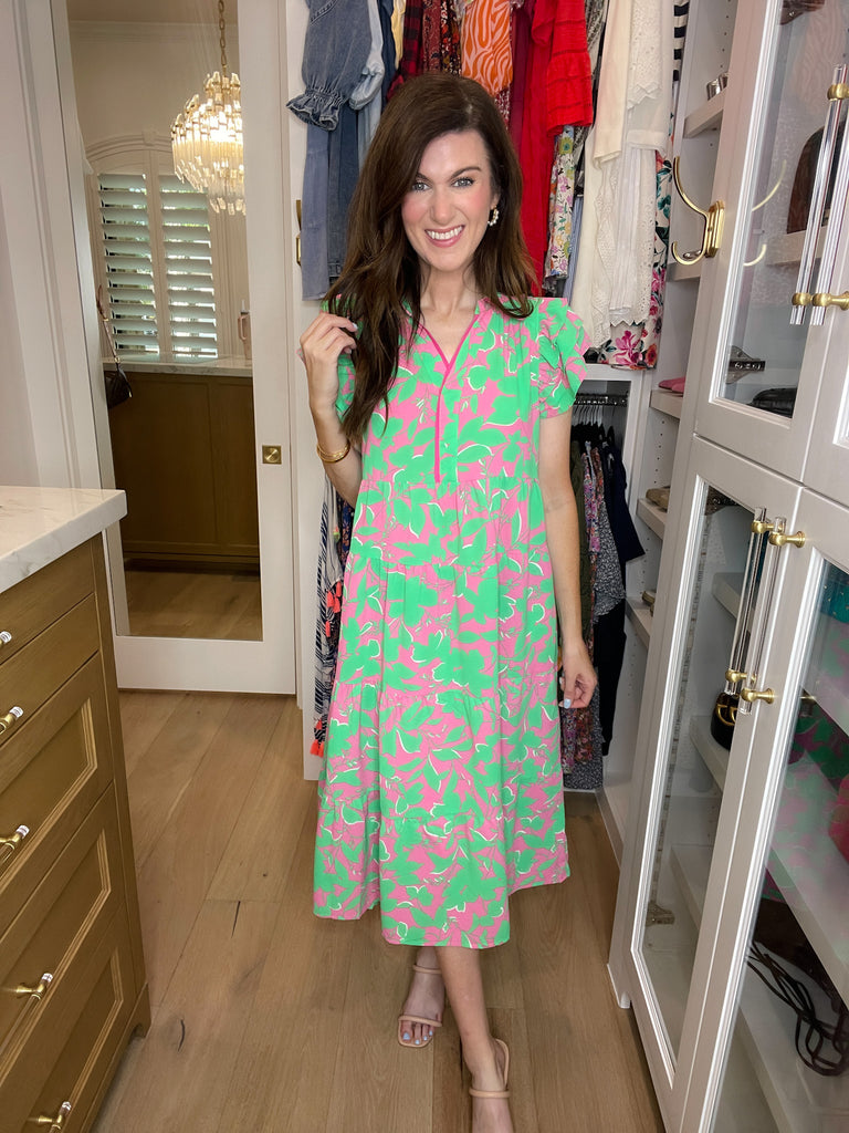 Make it a Date Midi Dress in Emerald/Pink