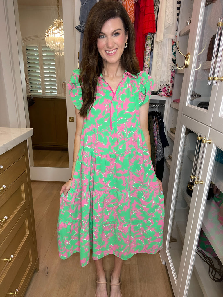 Make it a Date Midi Dress in Emerald/Pink