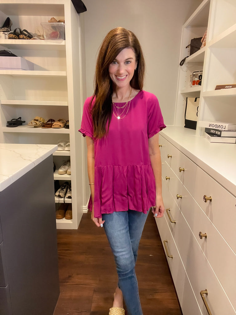 *BELLES & DOORBUSTER* Greta Button Back Peplum Top