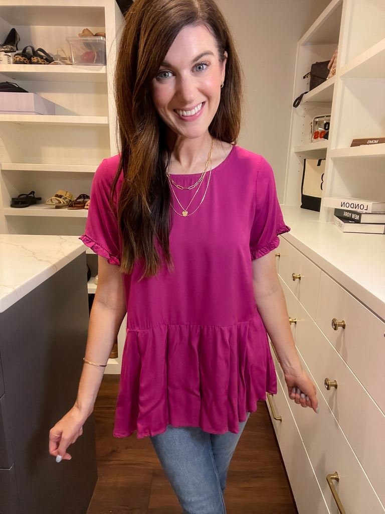 *BELLES & DOORBUSTER* Greta Button Back Peplum Top