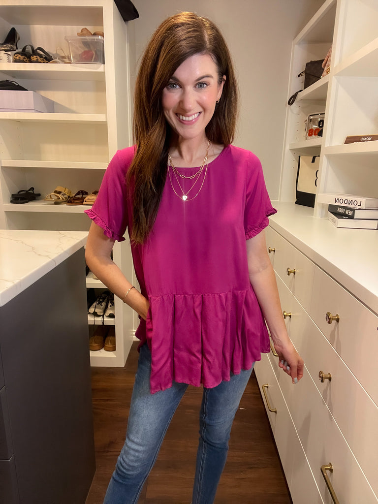 *BELLES & DOORBUSTER* Greta Button Back Peplum Top
