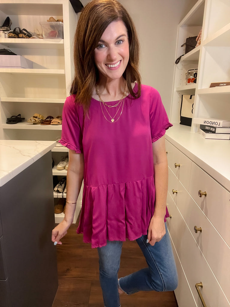 *BELLES & DOORBUSTER* Greta Button Back Peplum Top