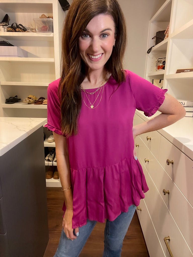 *BELLES & DOORBUSTER* Greta Button Back Peplum Top