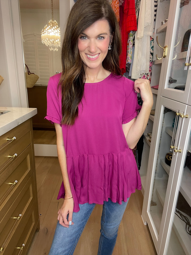 *BELLES & DOORBUSTER* Greta Button Back Peplum Top