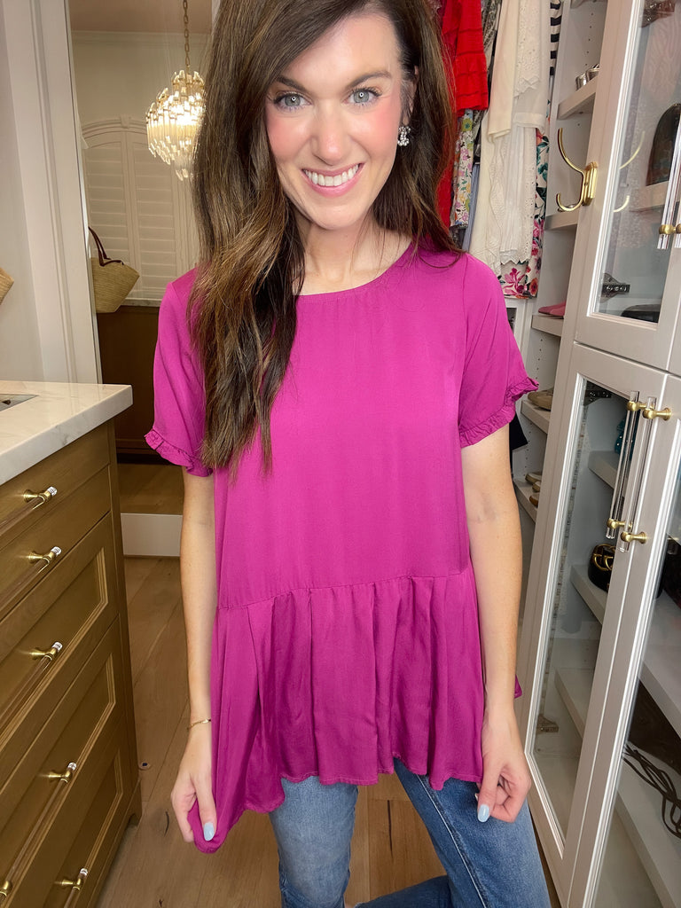 *BELLES & DOORBUSTER* Greta Button Back Peplum Top