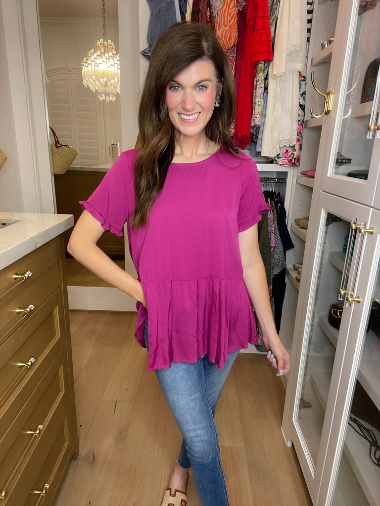 *BELLES & DOORBUSTER* Greta Button Back Peplum Top