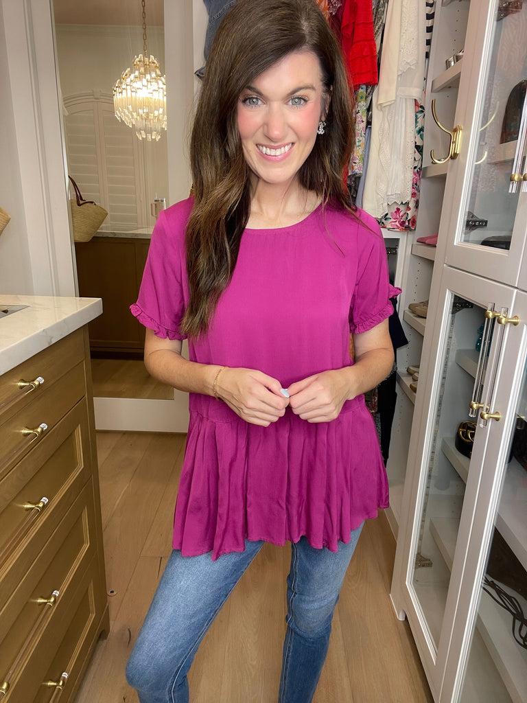 *BELLES & DOORBUSTER* Greta Button Back Peplum Top