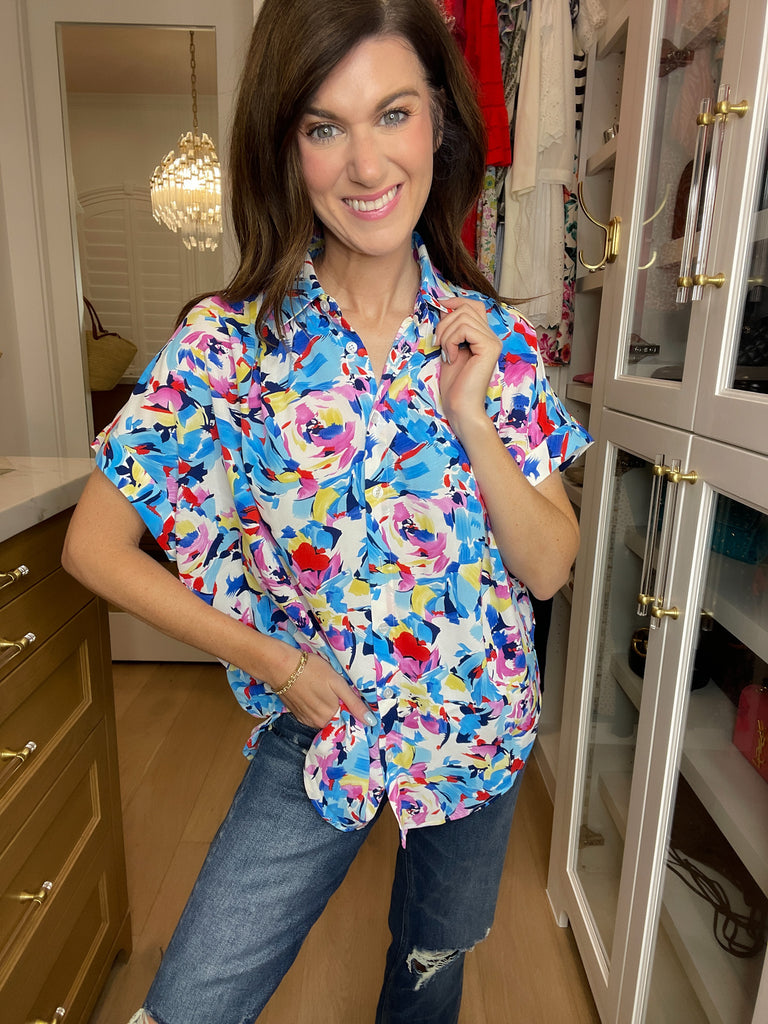 *BELLES & DOORBUSTER* Burst of Colors Button Down *FINAL SALE*