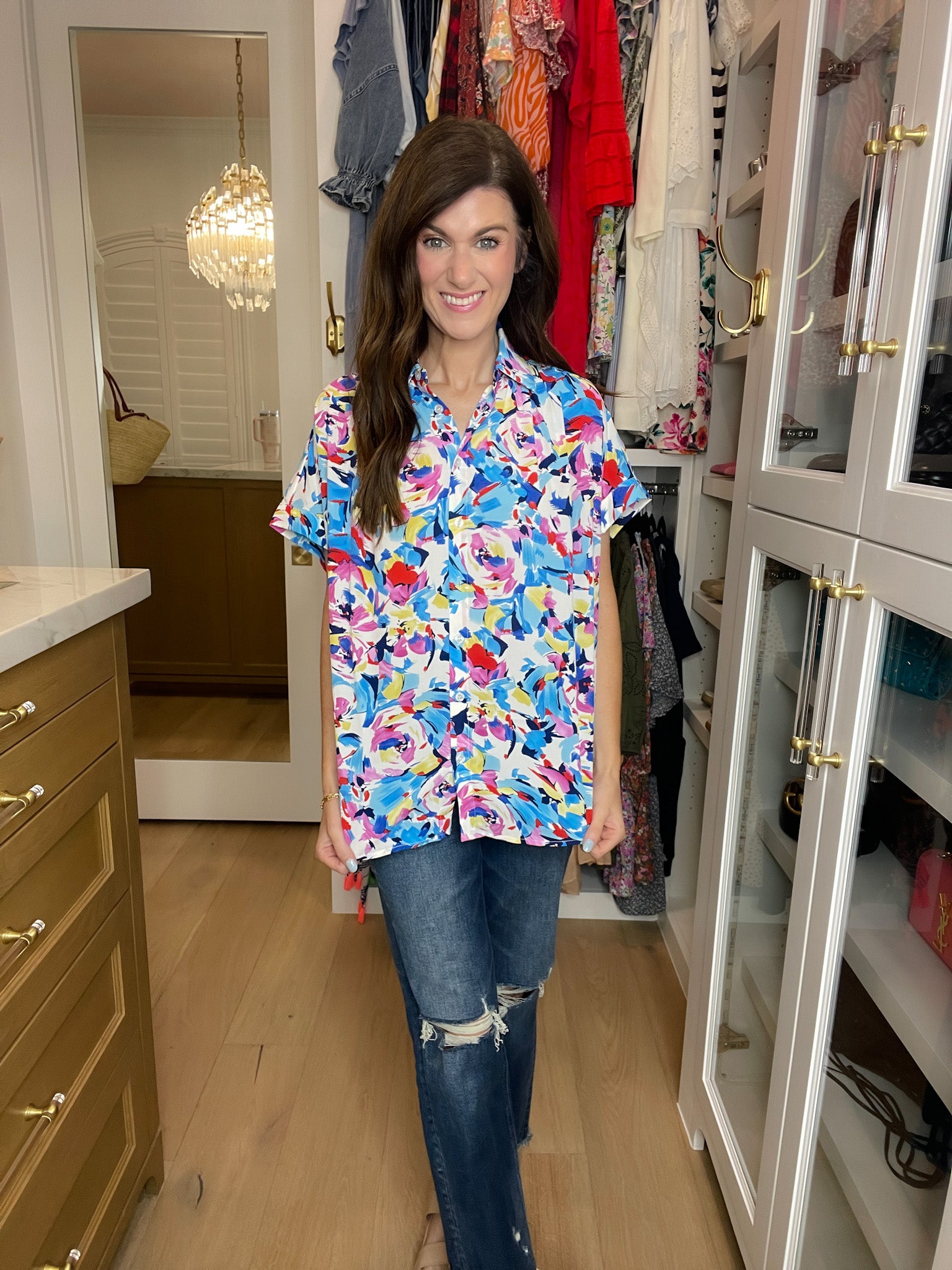 *BELLES & DOORBUSTER* Burst of Colors Button Down *Final Sale*