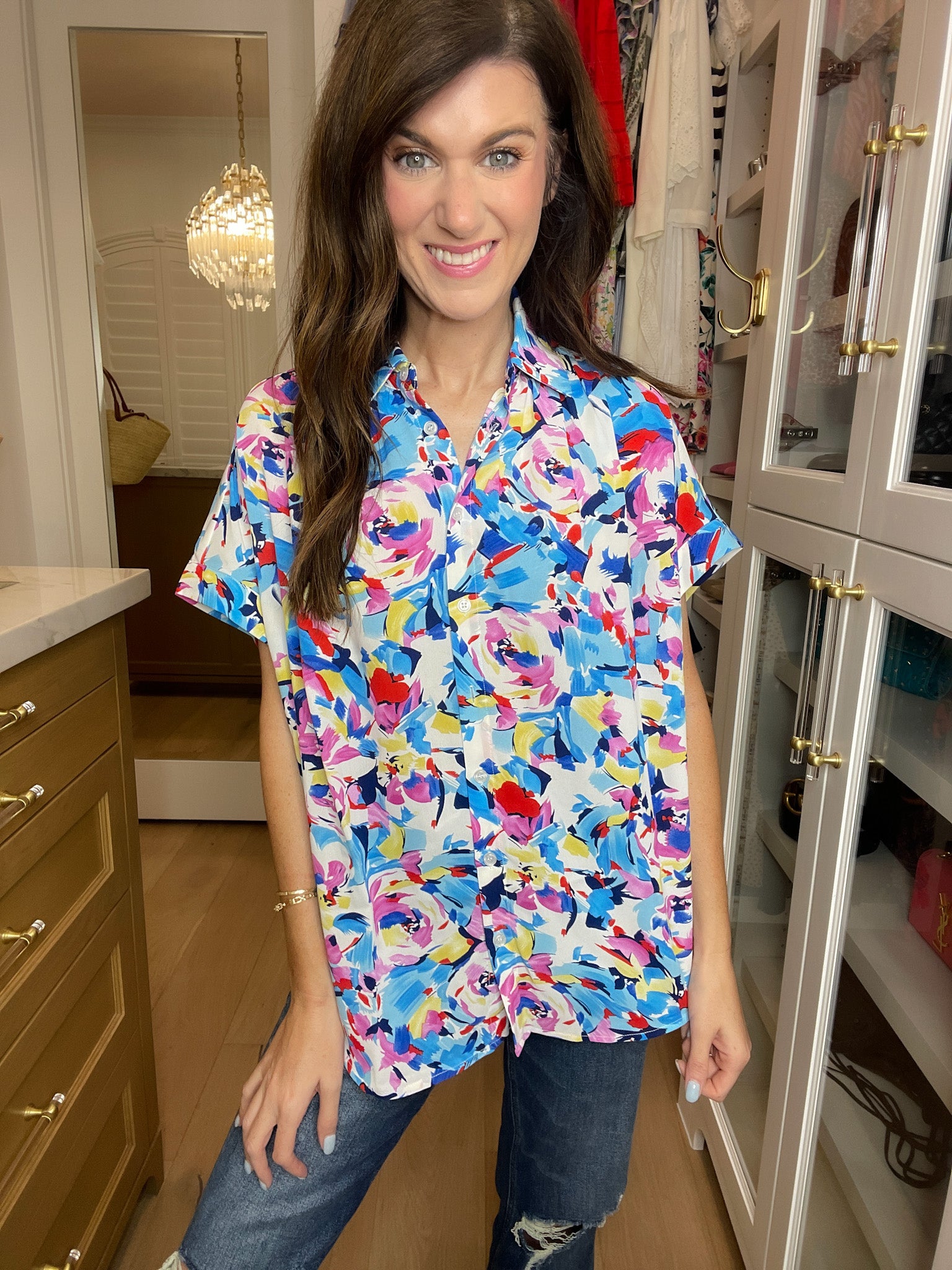 *BELLES & DOORBUSTER* Burst of Colors Button Down *Final Sale*