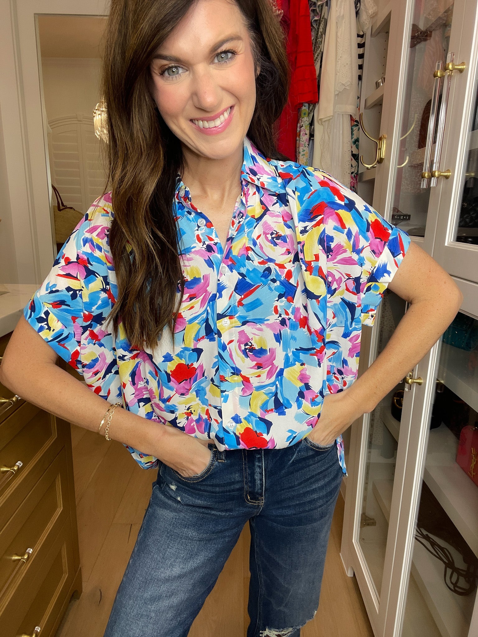 *BELLES & DOORBUSTER* Burst of Colors Button Down *Final Sale*