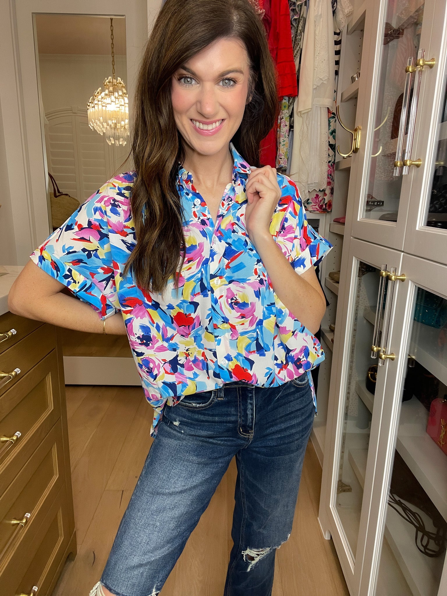 *BELLES & DOORBUSTER* Burst of Colors Button Down *Final Sale*