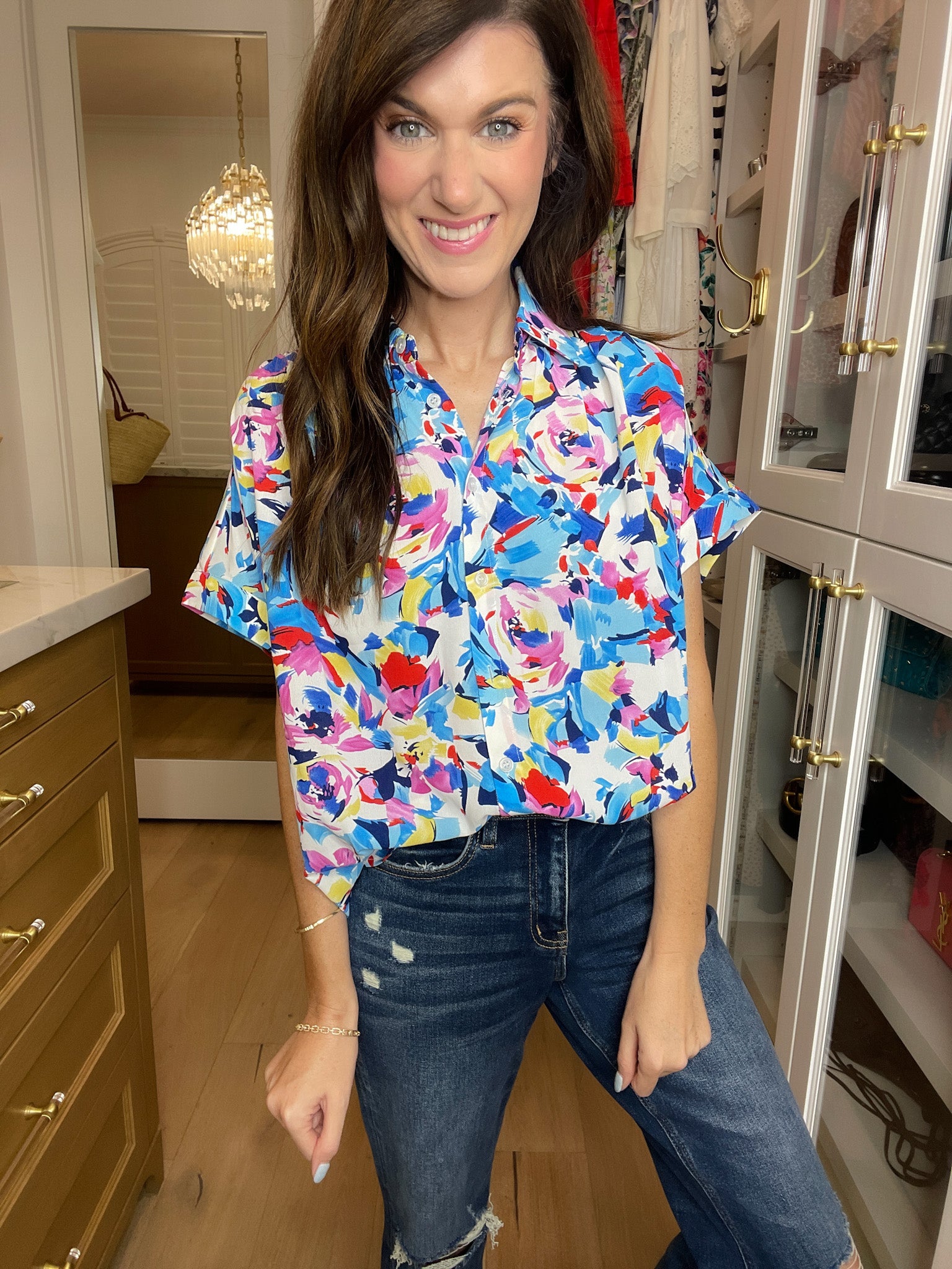 *BELLES & DOORBUSTER* Burst of Colors Button Down *Final Sale*