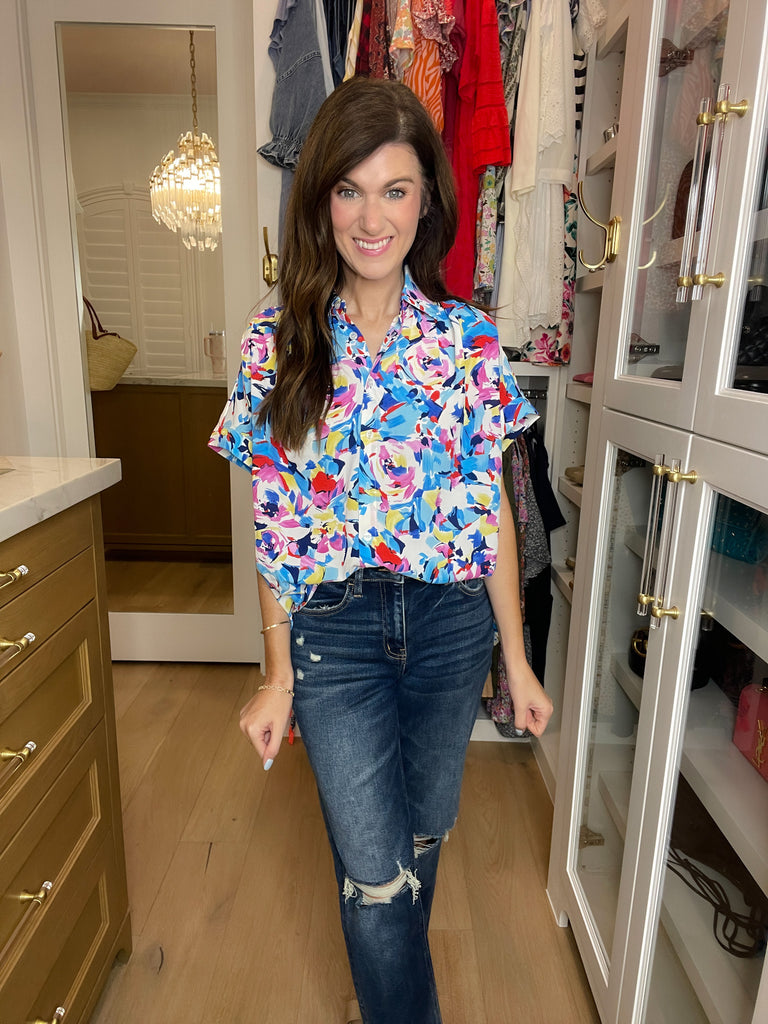 *BELLES & DOORBUSTER* Burst of Colors Button Down *FINAL SALE*