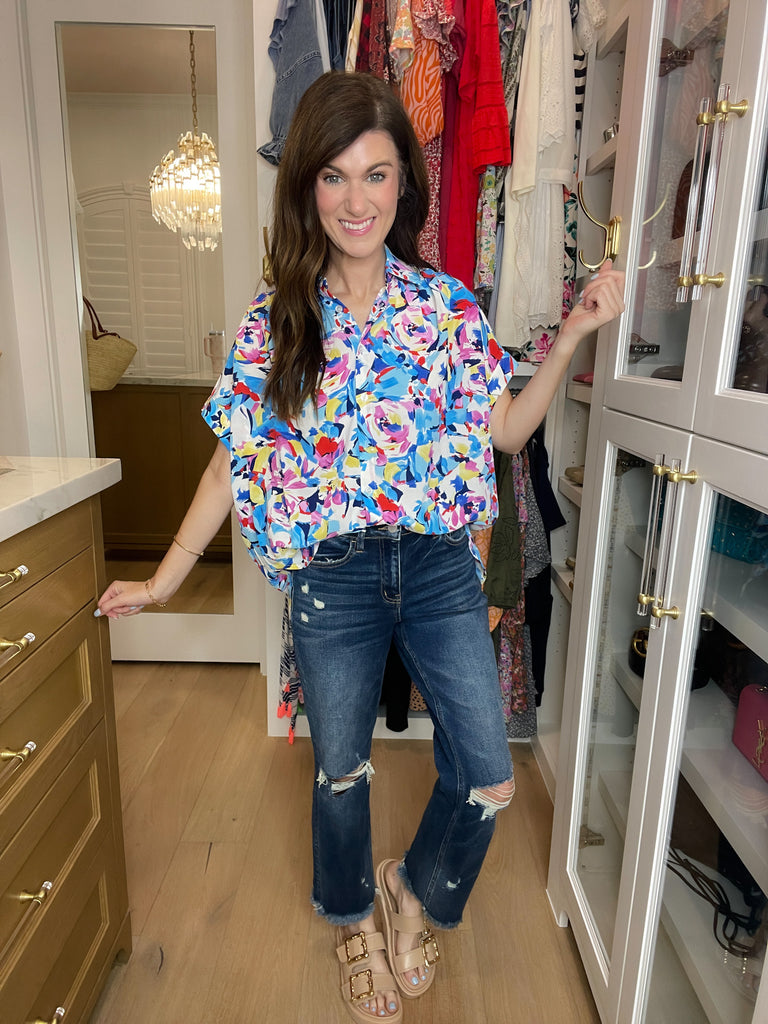 *BELLES & DOORBUSTER* Burst of Colors Button Down *FINAL SALE*