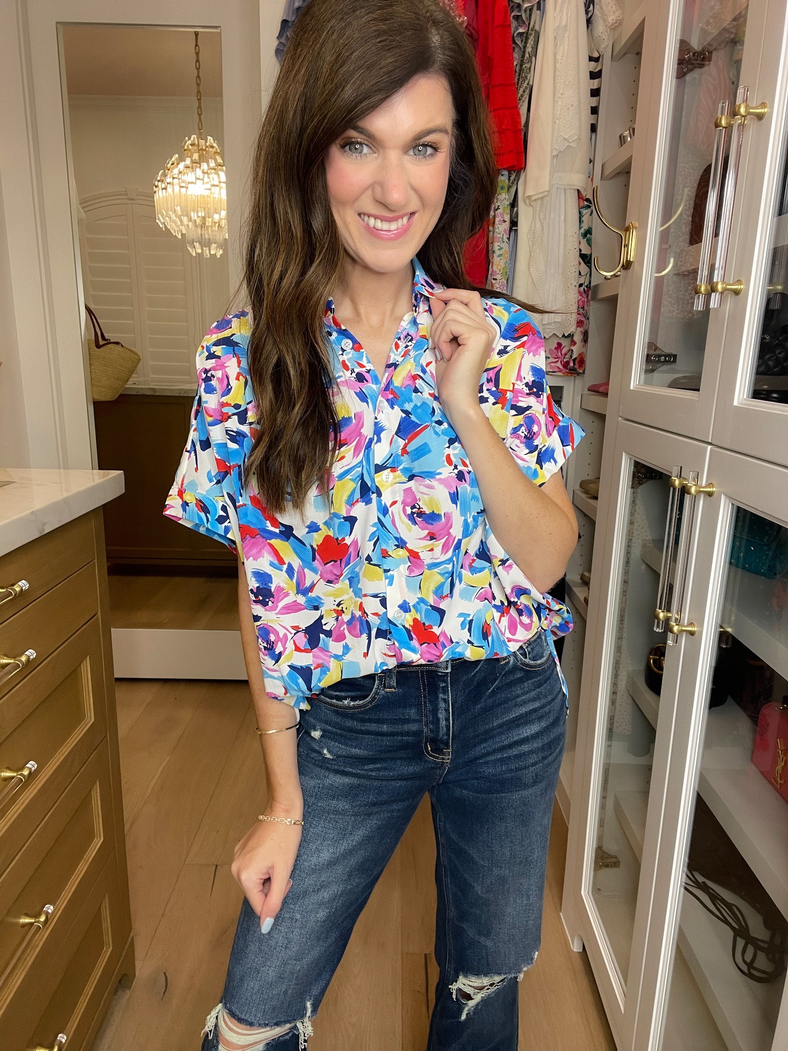 *BELLES & DOORBUSTER* Burst of Colors Button Down *Final Sale*