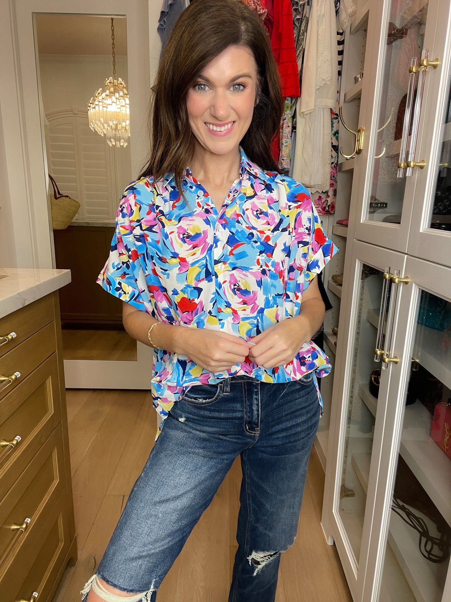 *BELLES & DOORBUSTER* Burst of Colors Button Down *Final Sale*