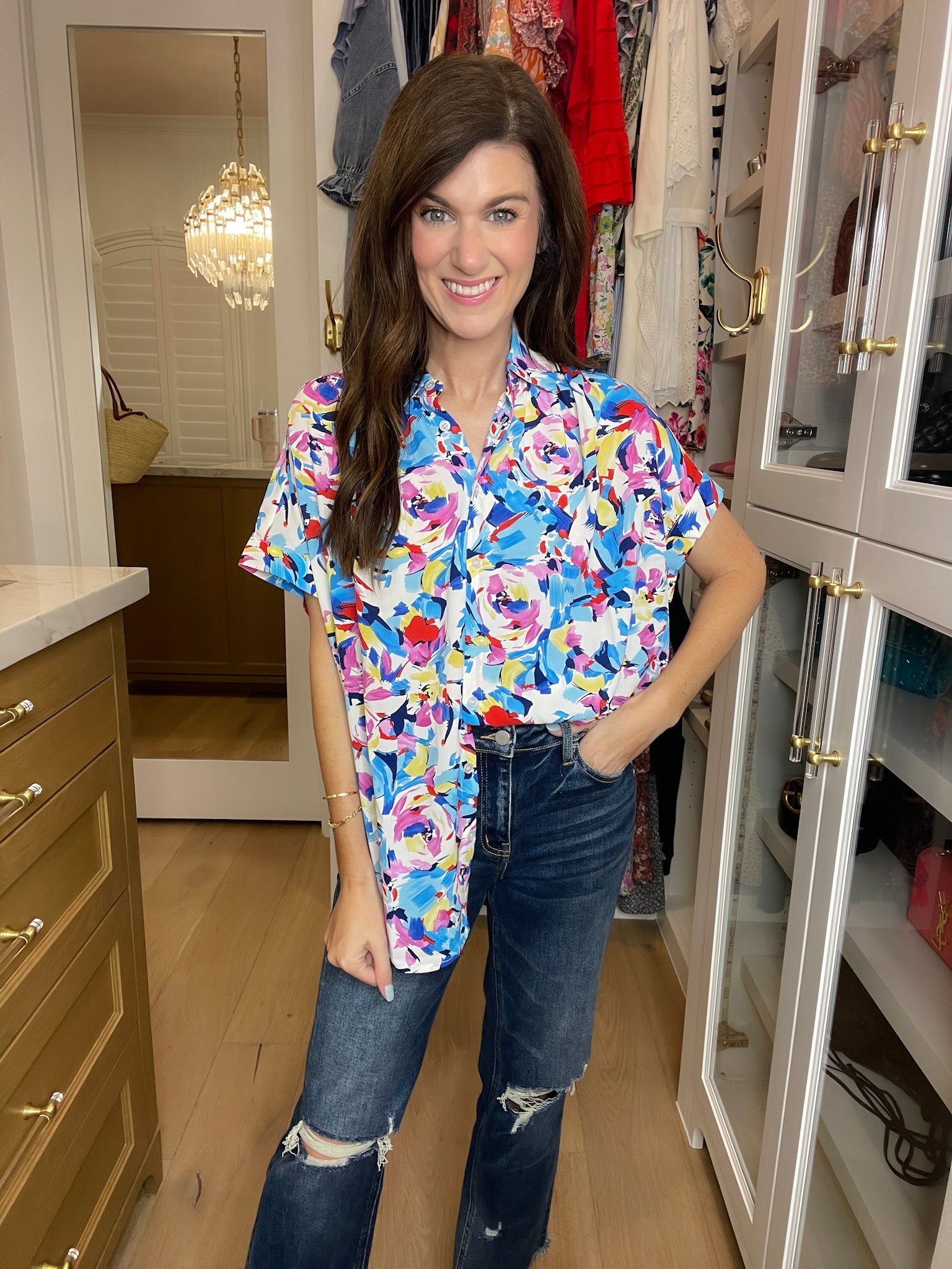 *BELLES & DOORBUSTER* Burst of Colors Button Down *Final Sale*