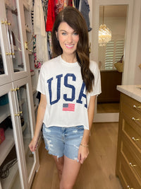 Vintage USA Cropped Tee in White