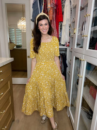 Autumn Blooms Smocked Midi Dress