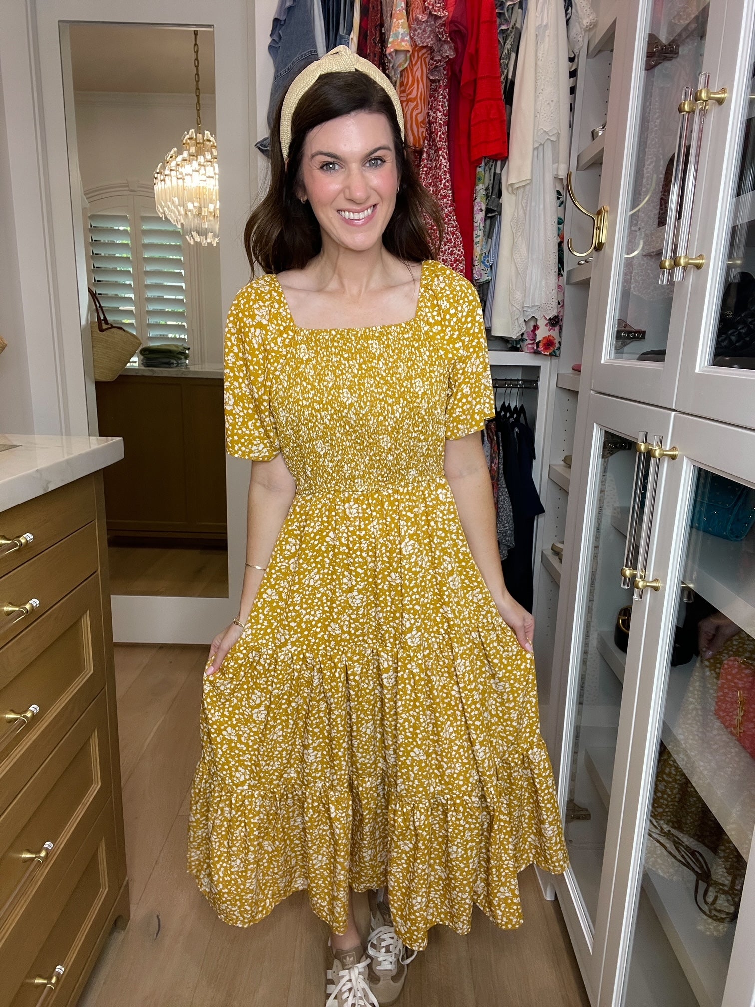 Autumn Blooms Smocked Midi Dress