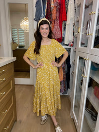 Autumn Blooms Smocked Midi Dress