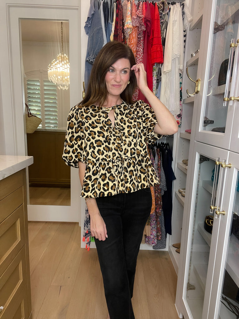 Wild as You Leopard Puff Sleeve Top in Ecru