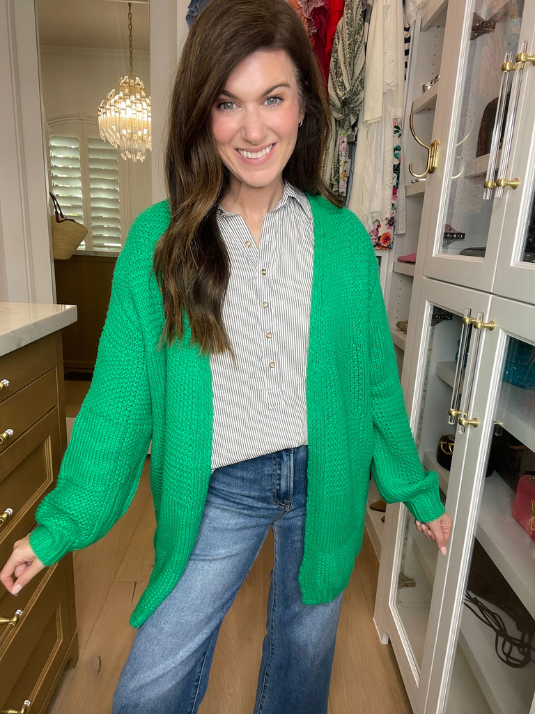 Craving Comfort Chunky Knit Cardigan in Kelly